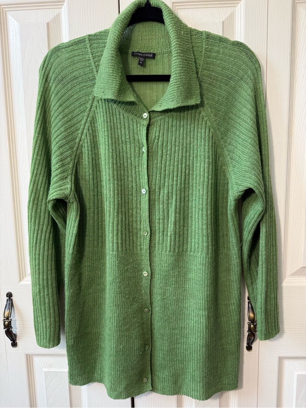Eileen Fisher 100% Merino Wool Ribbed Button Front Cardigan Women’s Size XL